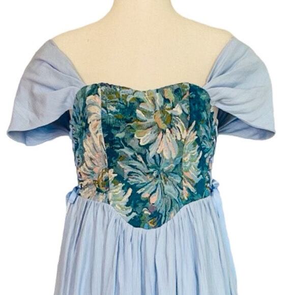 SHEIN MOD Baby Blue Corset Dress XS Renaissance Vibes Ruffle Midi - Picture 6 of 14